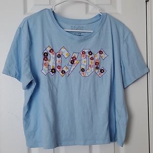 ACDC Blue Floral Embroidered Short Sleeve Crop Top Size XXL
